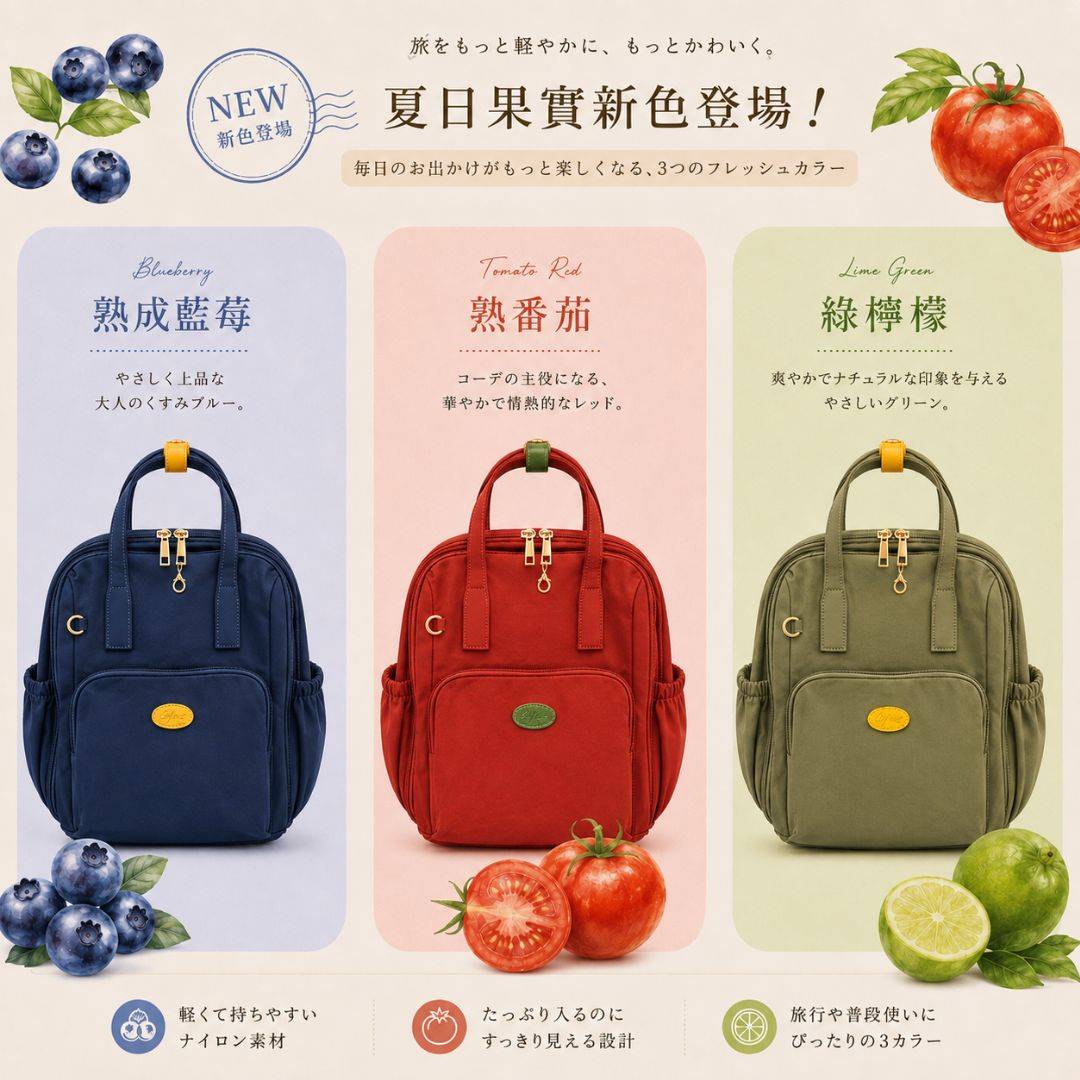 【夏日限定】法式香頌中型可加大登機包15L-果實三色(6030) 【夏日限定】法式香頌中型可加大登機包15L-果實三色(6030)